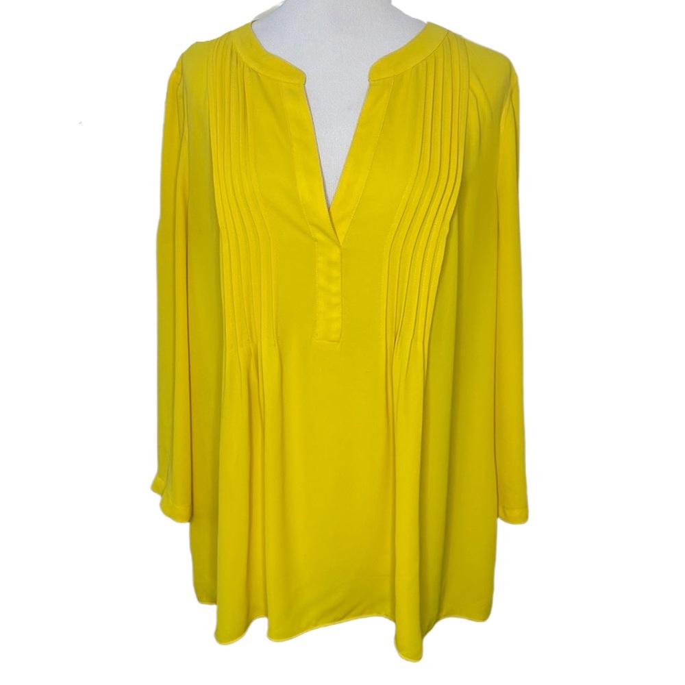 BCBGMAXAZRIA Yellow Split Neckline 3/4 Sleeve Casual Blouse